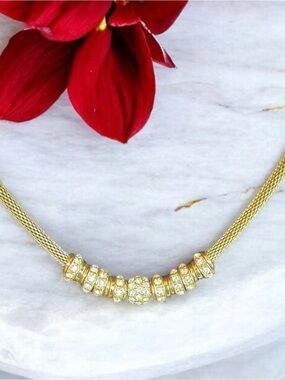 Vintage Signed Anne Klein Gold Tone Rhinestone Necklace